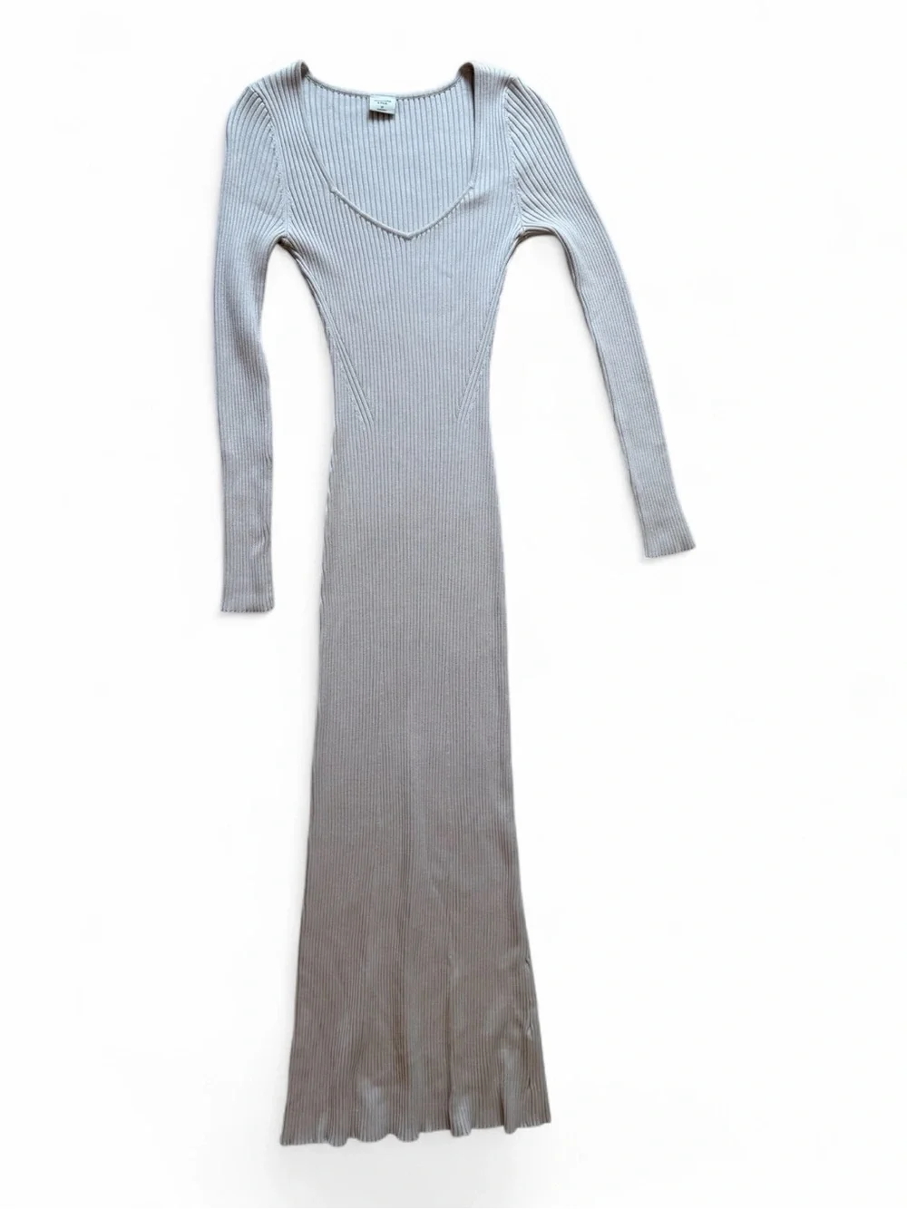 Abercrombie & Fitch Cream Ribbed Long-Sleeve Maxi Dress